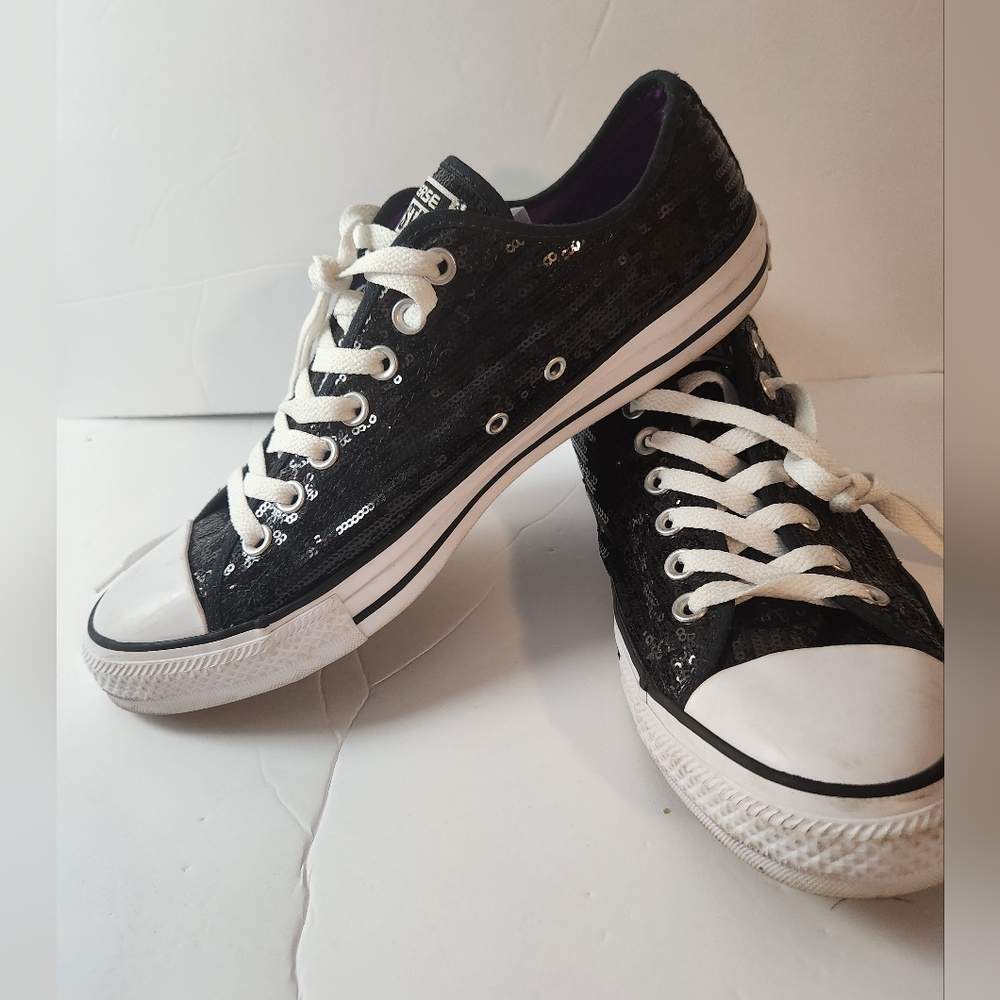 Converse All-Star Black Sequin Sneakers Shoes Women's 11  Excellent Condition